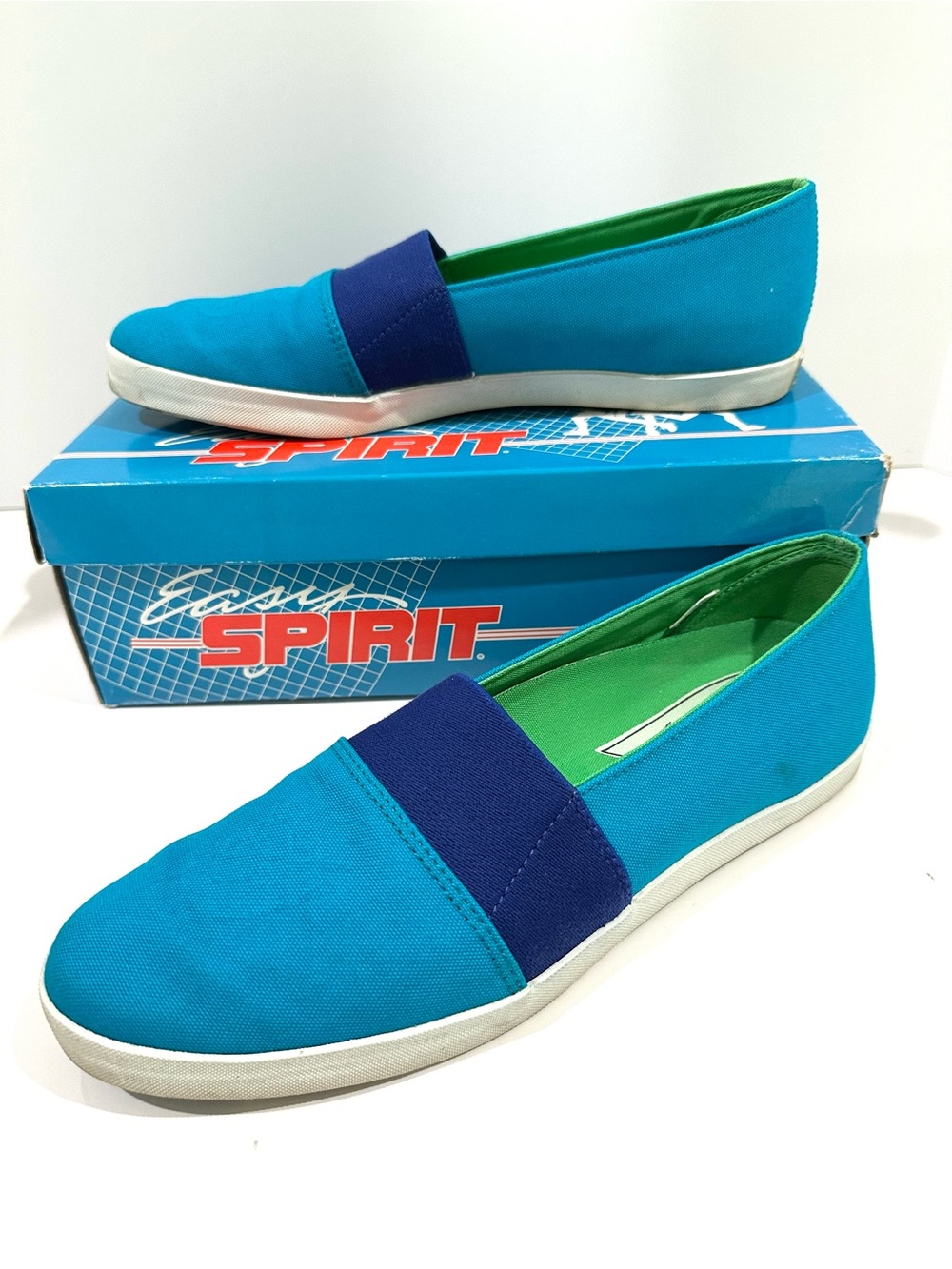Vintage Easy Spirit Teal Purple Canvas Shoes 90's Slip On Elastic- Size 7